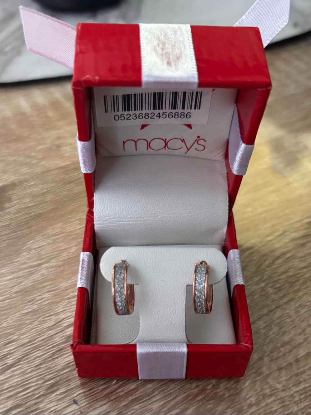 Macy's Rose Gold Hoop Earrings with Crystal Pavé Inlay